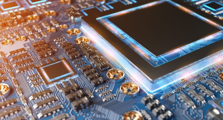 Computer motherboard close-up showing chips, circuits, and connectors explaining what happens if the motherboard dies and system stops working.