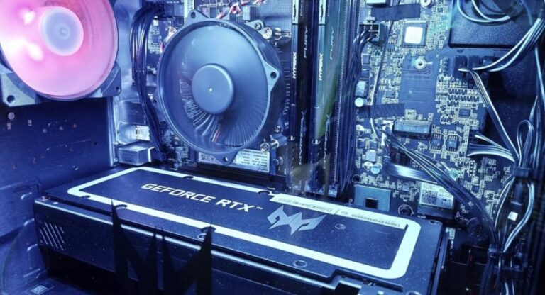 Predator PO3 640 motherboard inside gaming PC case