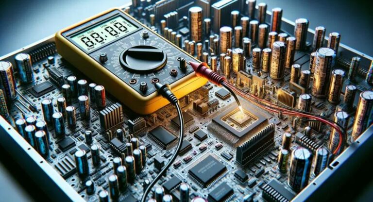 Close-up view of a computer motherboard showing motherboard power consumption components including VRMs, chipset, RAM slots, cooling system, and power connectors.