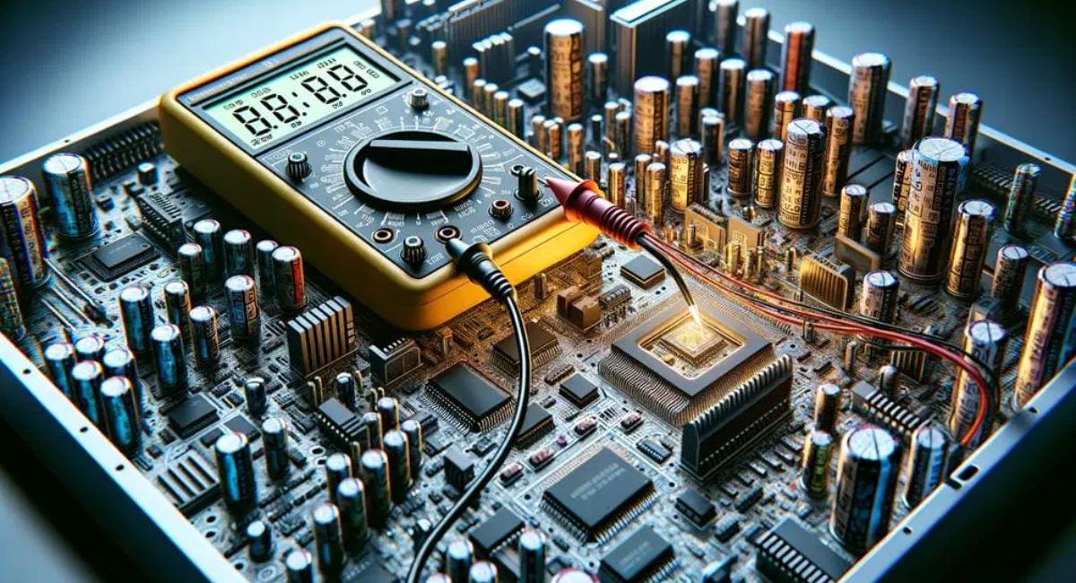 Close-up view of a computer motherboard showing motherboard power consumption components including VRMs, chipset, RAM slots, cooling system, and power connectors.