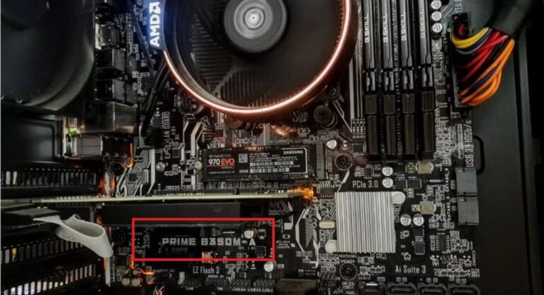 A Windows computer screen displaying motherboard information using Command Prompt and System Information tools to identify motherboard model and hardware details.