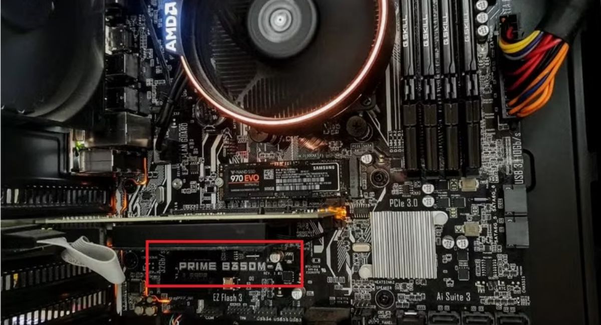 A Windows computer screen displaying motherboard information using Command Prompt and System Information tools to identify motherboard model and hardware details.