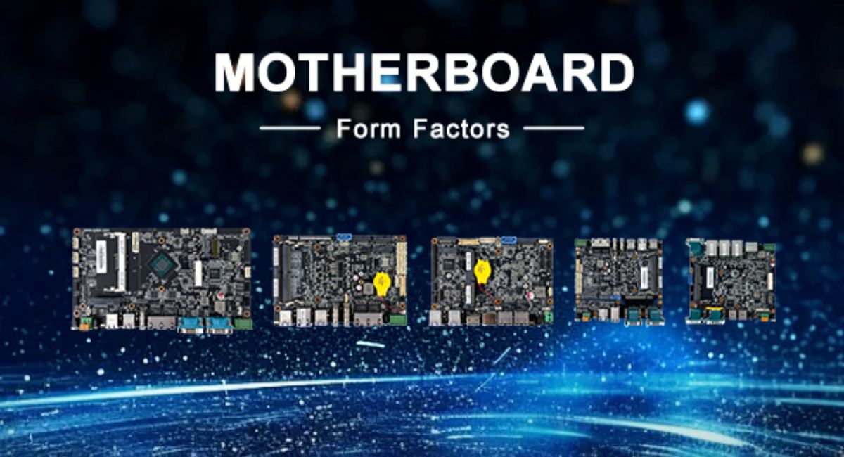 Diagram showing motherboard form factors including ATX, Micro-ATX, Mini-ITX, and E-ATX sizes with layout comparison inside different PC cases.