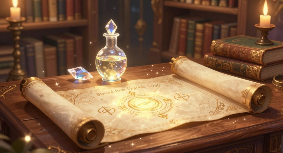 MMORPG Blessed Upgrade Scrolls increase upgrade success reduce failure risk, and protect gear for faster progression, and stronger equipment