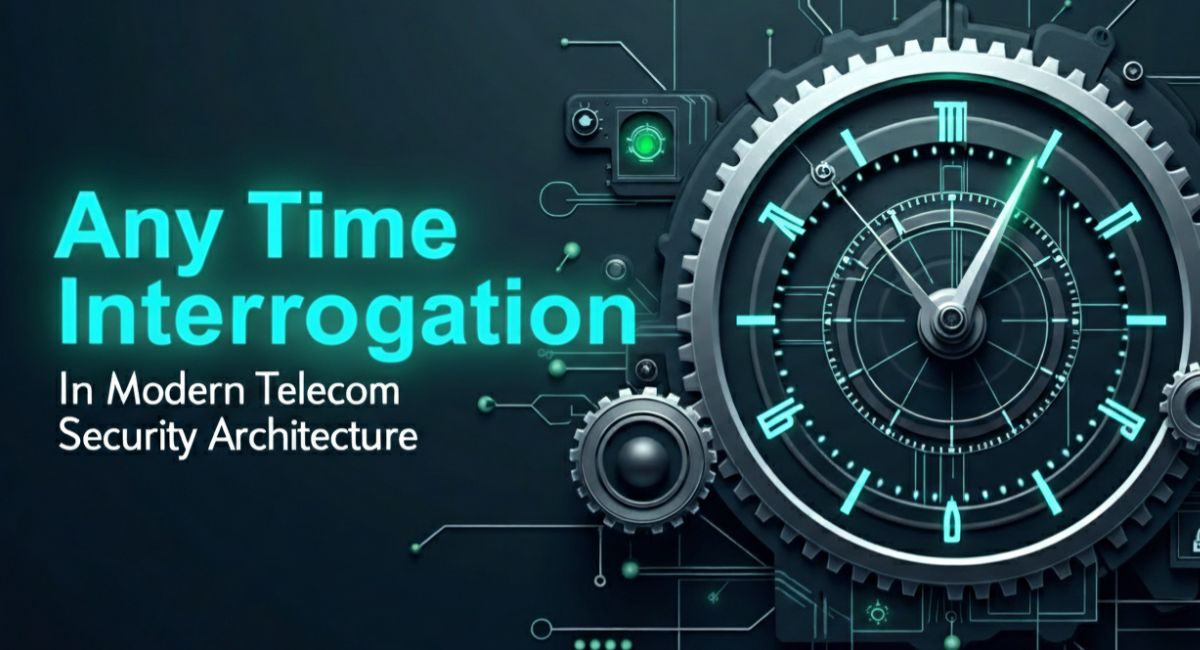 Any Time Interrogation ATI process showing SS7 signaling network communication between HLR, HSS, telecom operators, and mobile subscribers.
