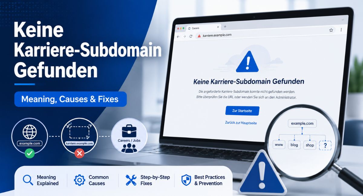 Error illustration showing missing career subdomain caused by DNS, hosting, SSL, CDN or ATS issues affecting website access, SEO and recruitment flow.