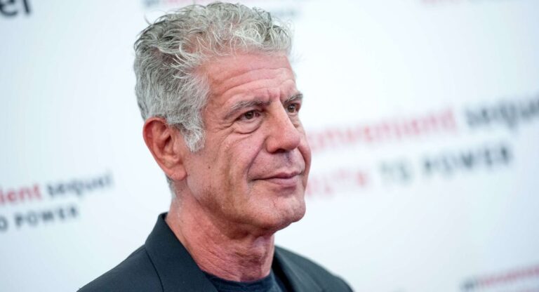 Anthony Bourdain portrait showing the famous chef, author, and TV host known for travel, food storytelling, and cultural exploration.
